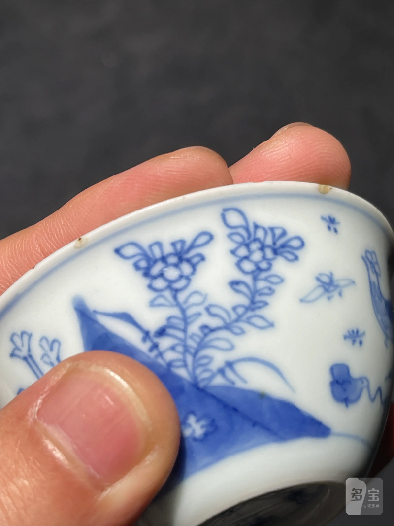 清雍正 青花鸡缸杯一对 - 图20